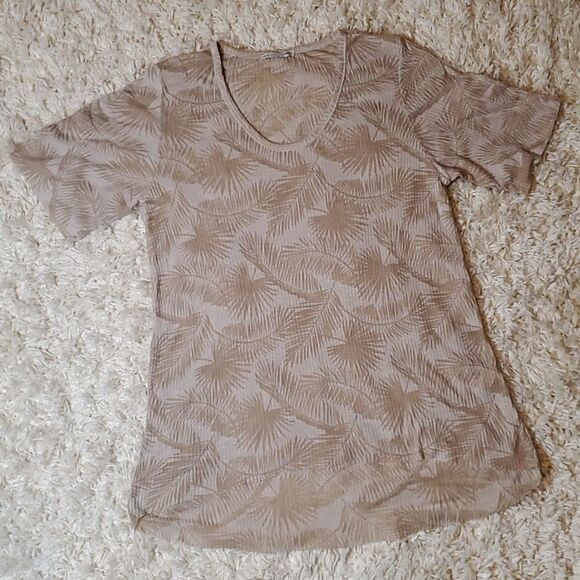 ZARA Palm Leaf Raw Hem Short Sleeve Tee Shirt - Size Medium - Picture 2 of 6
